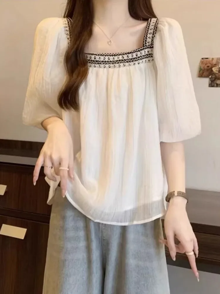 

Женский свободный дизайн с квадратным воротником Bubble Sve ort Sve, новый летний топ для кукол, модный корейский сле