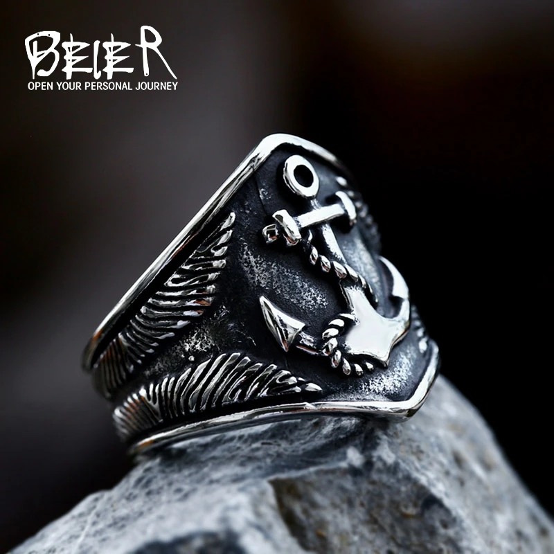 BEIER 2023 New Style Stainless Steel Viking Amulet Viking Anchor Ring Compass Ring Cool Men\'s Ring Wholesale Gift Dropshipping