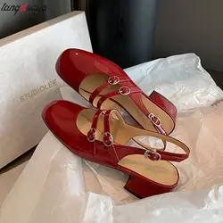 Women's Sandals Square Toe Mary Jane Shoes Sandals Women Casual Shoes Sandals Women 2022 Summer red beige black High Heel sandal