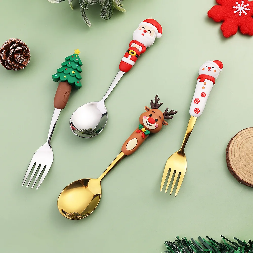 4/6PCS Christmas Coffee Spoon Christmas Stainless Steel Small Spoon Teaspoon Dessert Spoon Holiday Decoration Tableware