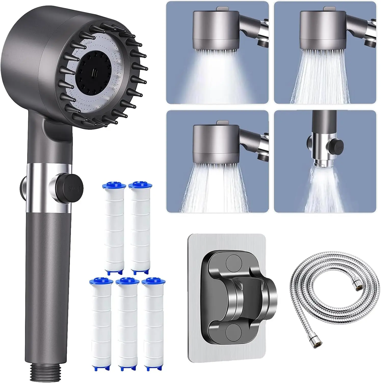 New 3 Modes Adjustable High Pressurized Filter Shower Head with Massage Brush Rain Faucet - Bathroom Shower Accessories