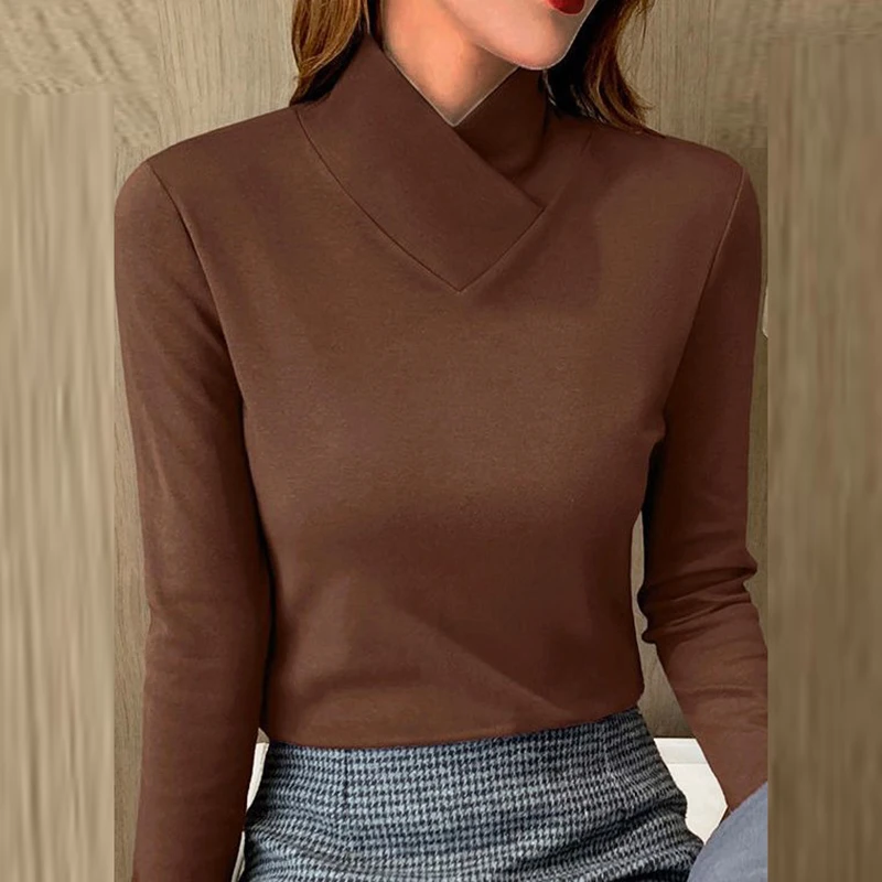 Autumn Turtleneck Shirt Women Elegant Solid Long Sleeve Basic Shirts For Women Casual Office T-Shirt Tops