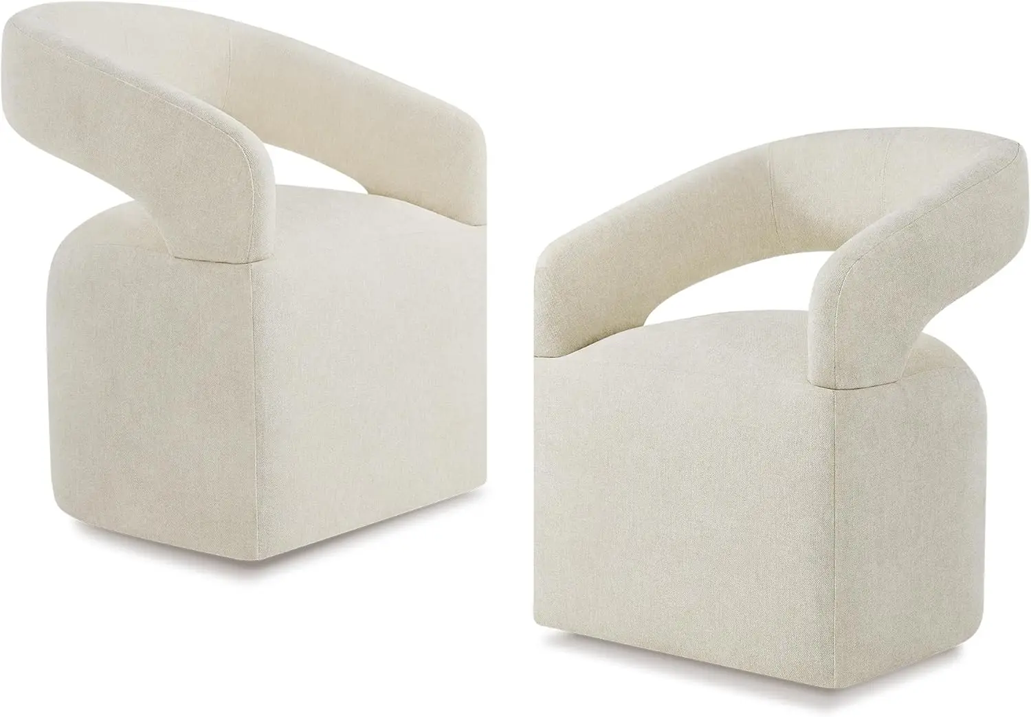Upholstered Dining Chair with Removable Casters Barrel Side Armchair with Rollers for Diningroom Bedroom Livingroom Reading Room