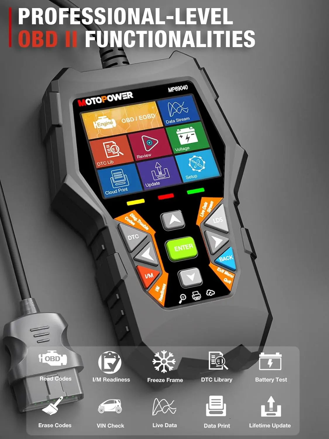 MP69040 Car OBD2 Scanner Check Engine Fault Code Reader Diagnostic Scan Tool, Black