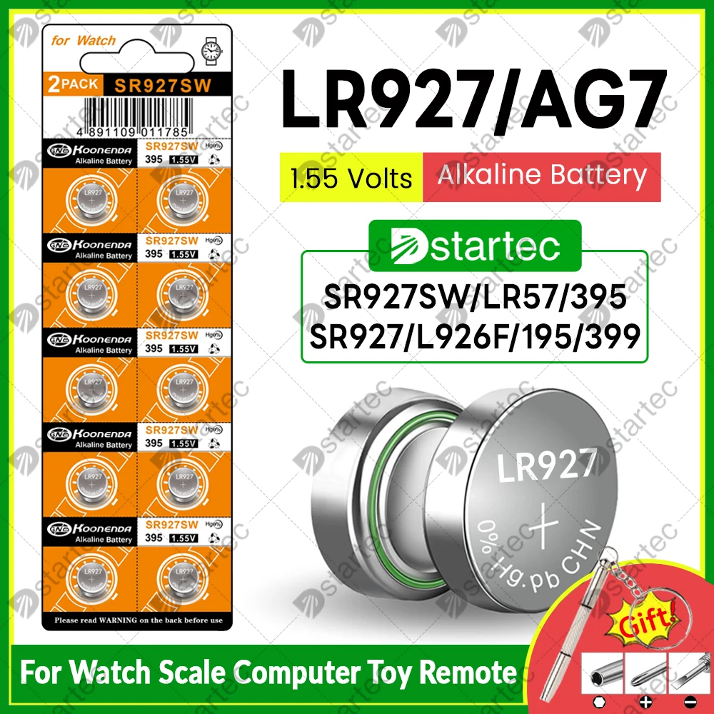 10-300PCS AG7 LR927 Alkaline Button Battery SR927SW 395 195 SR927 G7A LR57 L926 1.55V Watch Battery Coin Cell for Flashlight Toy