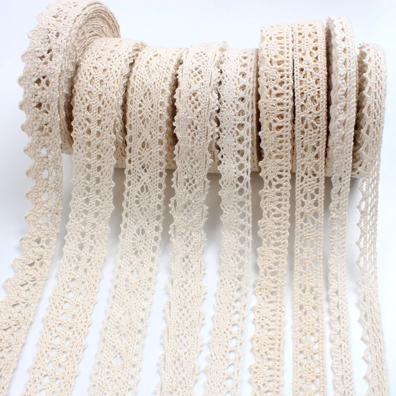 2/5/10Yards Beige Cotton Embroidered Lace Applique DIY Handmade Crafts Clothes Trim Ribbons Sewing Tulle Accessories Supplies