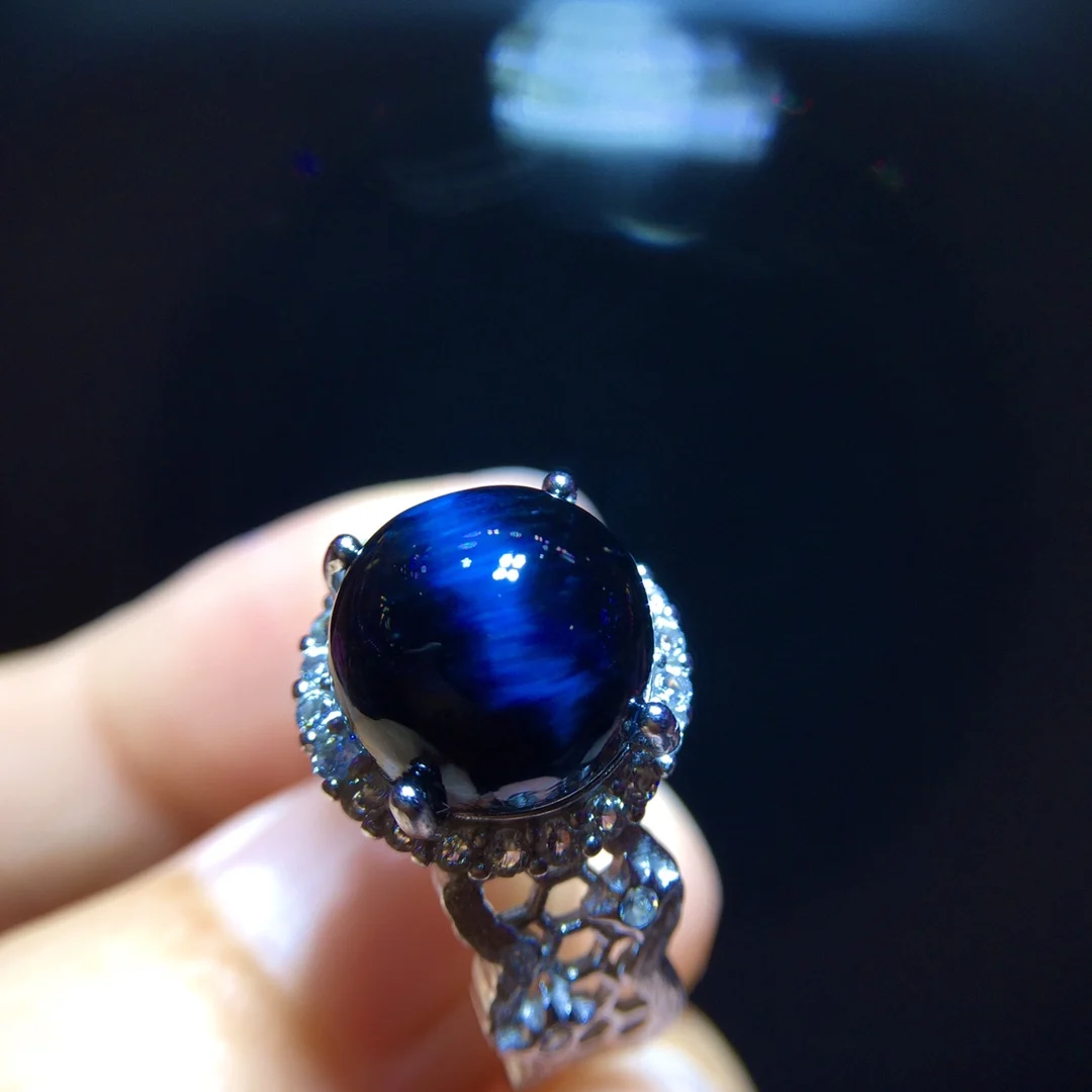 

Регулируемое кольцо из натурального синего Питерсита, ювелирные изделия Намибия, серебро 925 пробы, 11/11 мм, кольцо с драгоценным камнем Питерсит Chatoyant AAAAAA