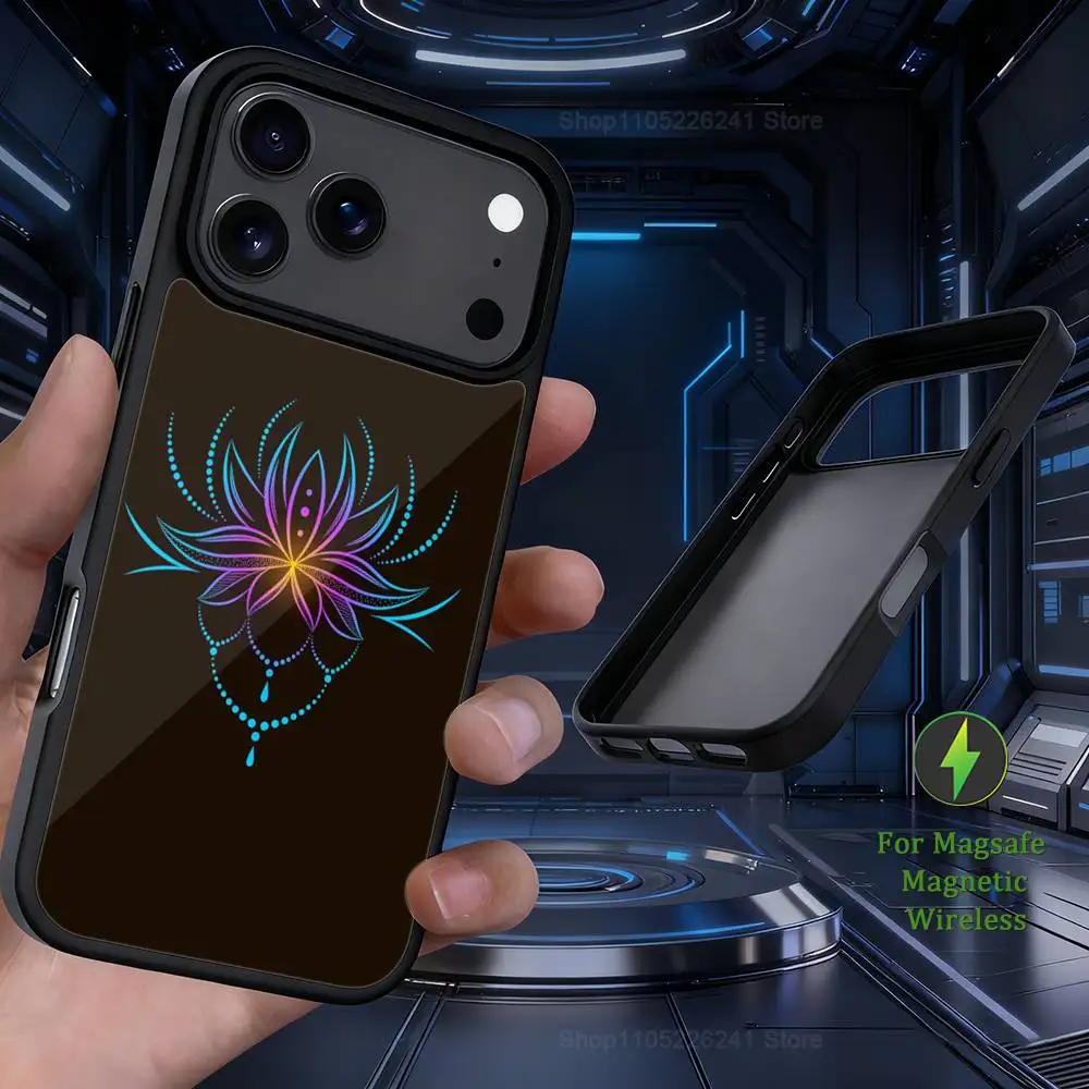 Painting Art Lotus Phone For iPhone 17,12,11,16,15,13,14,Pro,Max,Plus,Mini, For Magsafe,Magnetic Wireless Charging Case