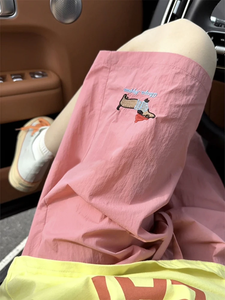 

High Waist Ice Silk Qui Dry Beach orts Men's Dopane orts with Sausage Dog Embroidery Casual Straight Leg Pants