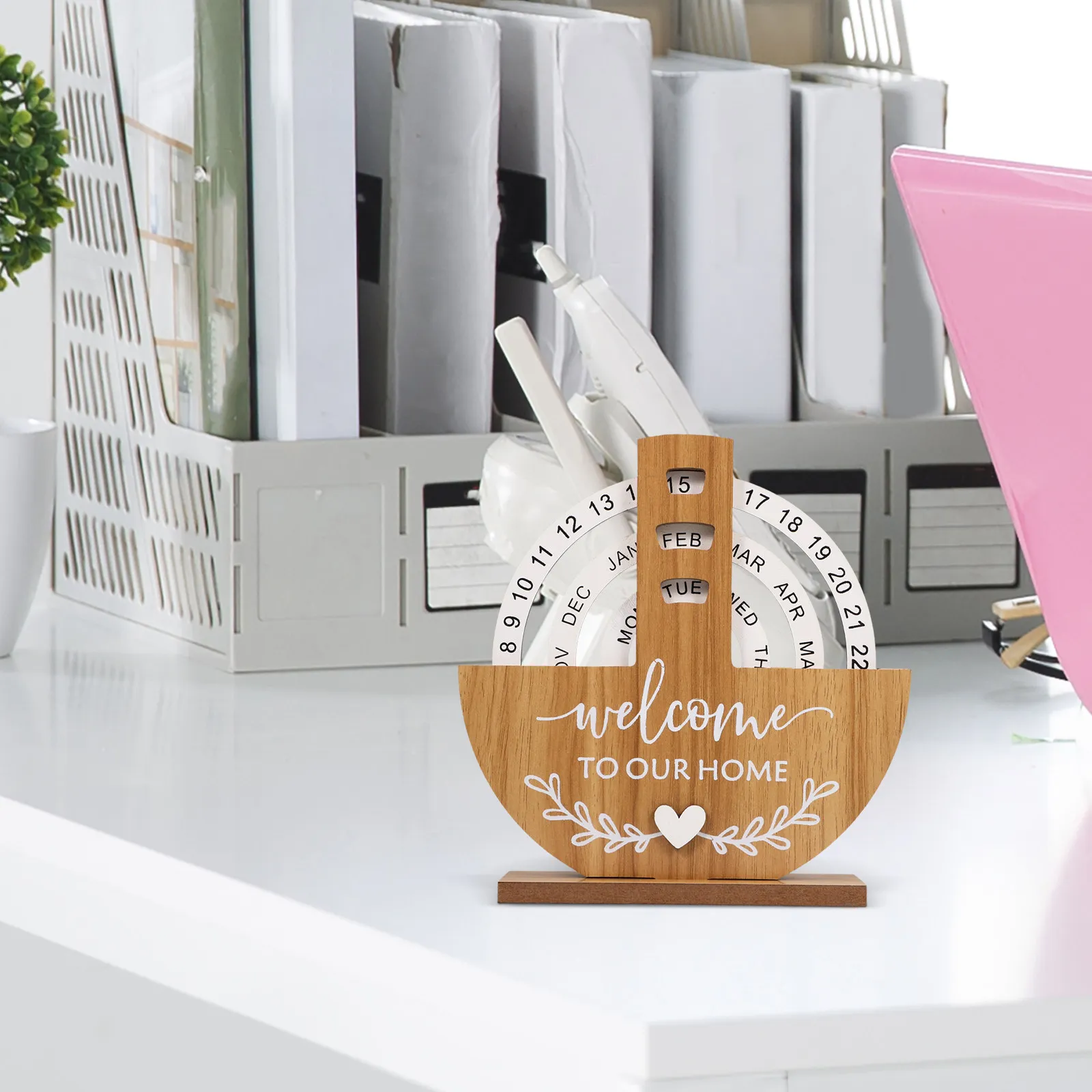 

Decorative Wooden Perpetual Calendar Elegant Disc Design Easy to Store Practical for Office Home Daily Use Standing