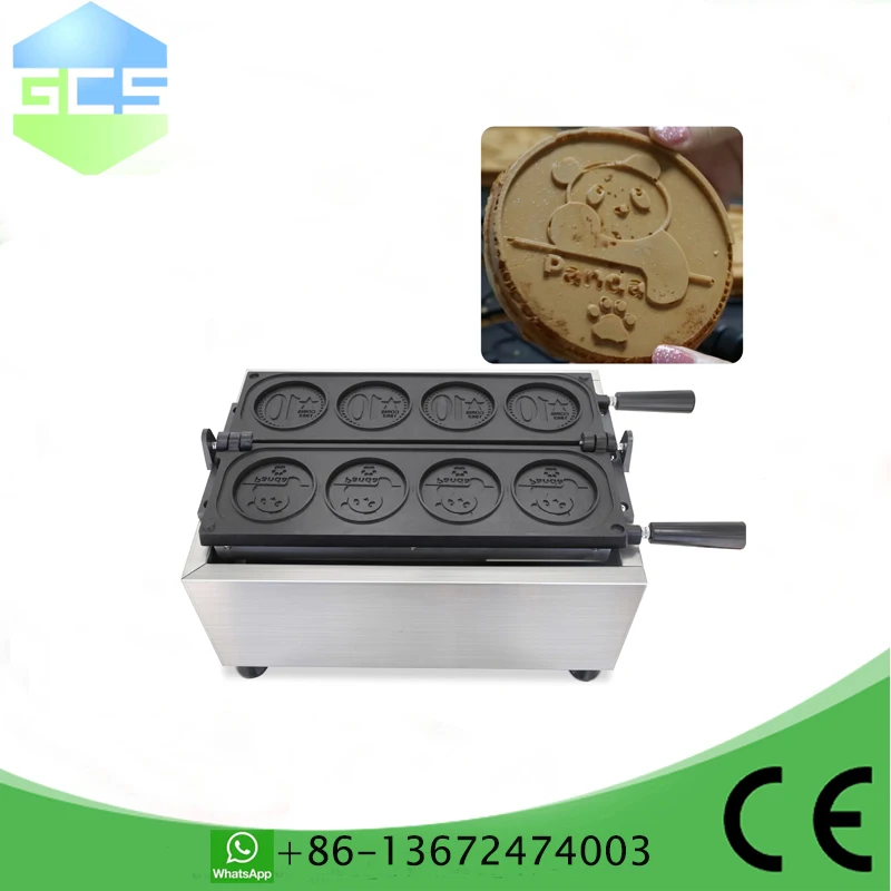 Commercial electric /Gas Cartoon Panda Waffle Maker Round coin waffle molds Coin Commemorative Coin Baking Machine