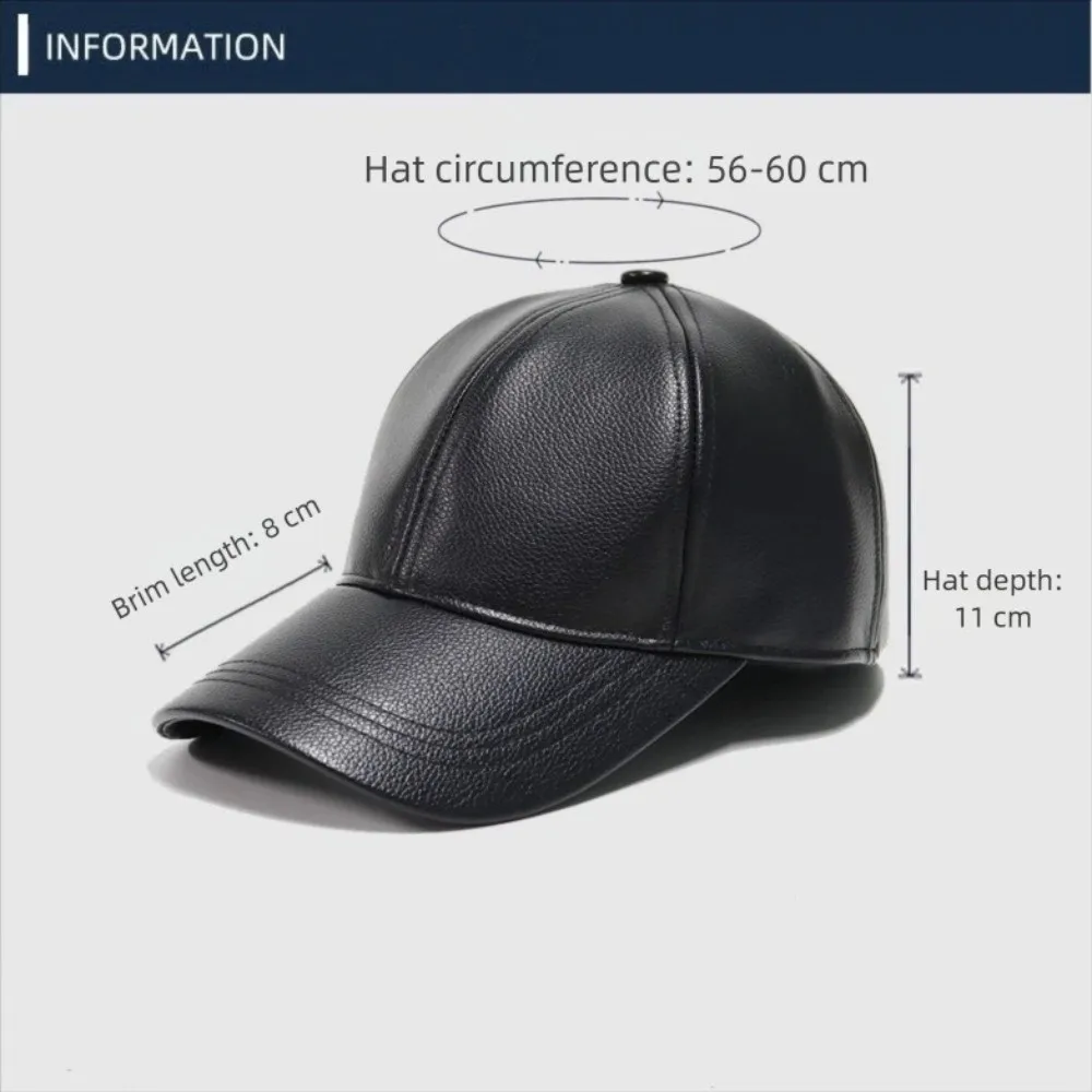قبعة بيسبول دافئة من جلد البولي يوريثان بلون سادة مقاومة للرياح قبعة ريترو مبطنة بالصوف قبعة رجالية قابلة للتعديل للشتاء