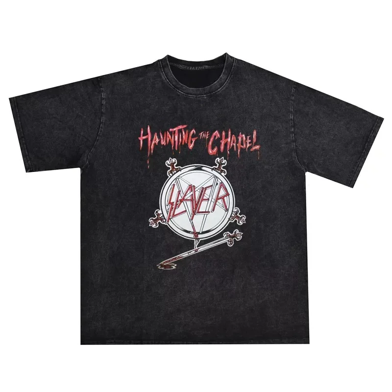 Slayer Haunting The Chapel Album Cover Graphic Washed T-Shirt Cotton Men Women Streetwear Tee