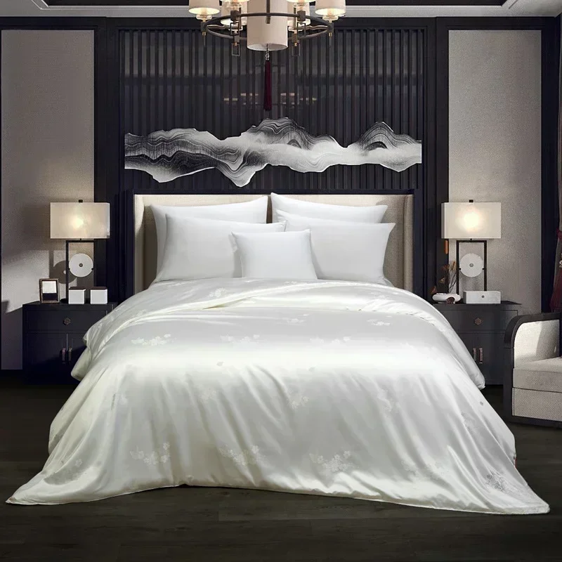 Four Season Fluffy Print Silk Quilt Thickening Quilting Single/Double Duvet Antibacterial Keep Warm Breathable Bedding Article