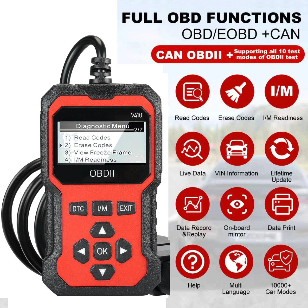 V410 Car Diagnostic Scanner Tool Automotive OBD2 Scanner for Engine Fault Code Reader Scan Tool with Live Data/Freeze Frame