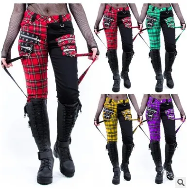 Lace Up Harajuku Casual Cargo Pants Women Buckle Gothic Punk Rock Dark Black Printed Pencil Pants Plus Size Street Trousers S-5L