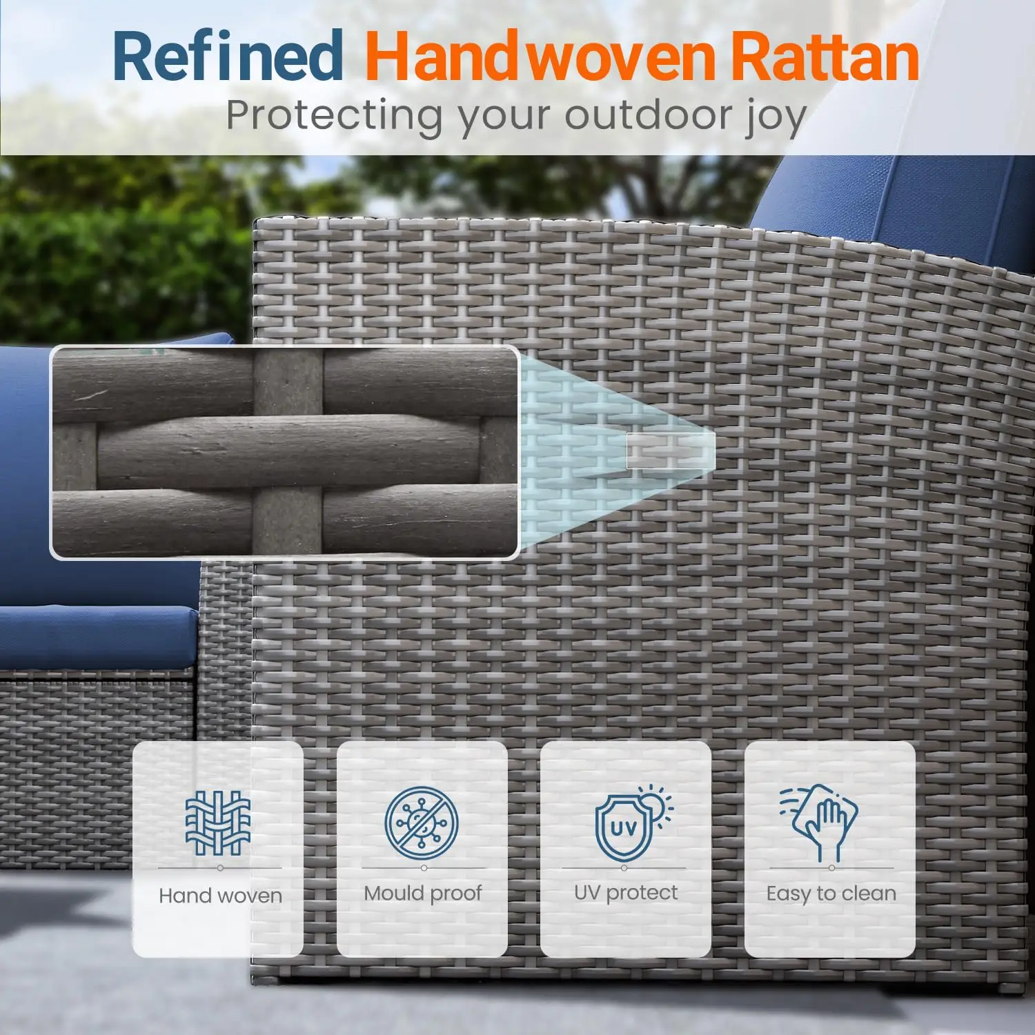 مجموعة أثاث الفناء المكونة من 4 قطع، مجموعة أثاث محادثة للفناء الخارجي من الخيزران، أريكة فناء خارجية لجميع الأحوال الجوية مع وسادة وGl