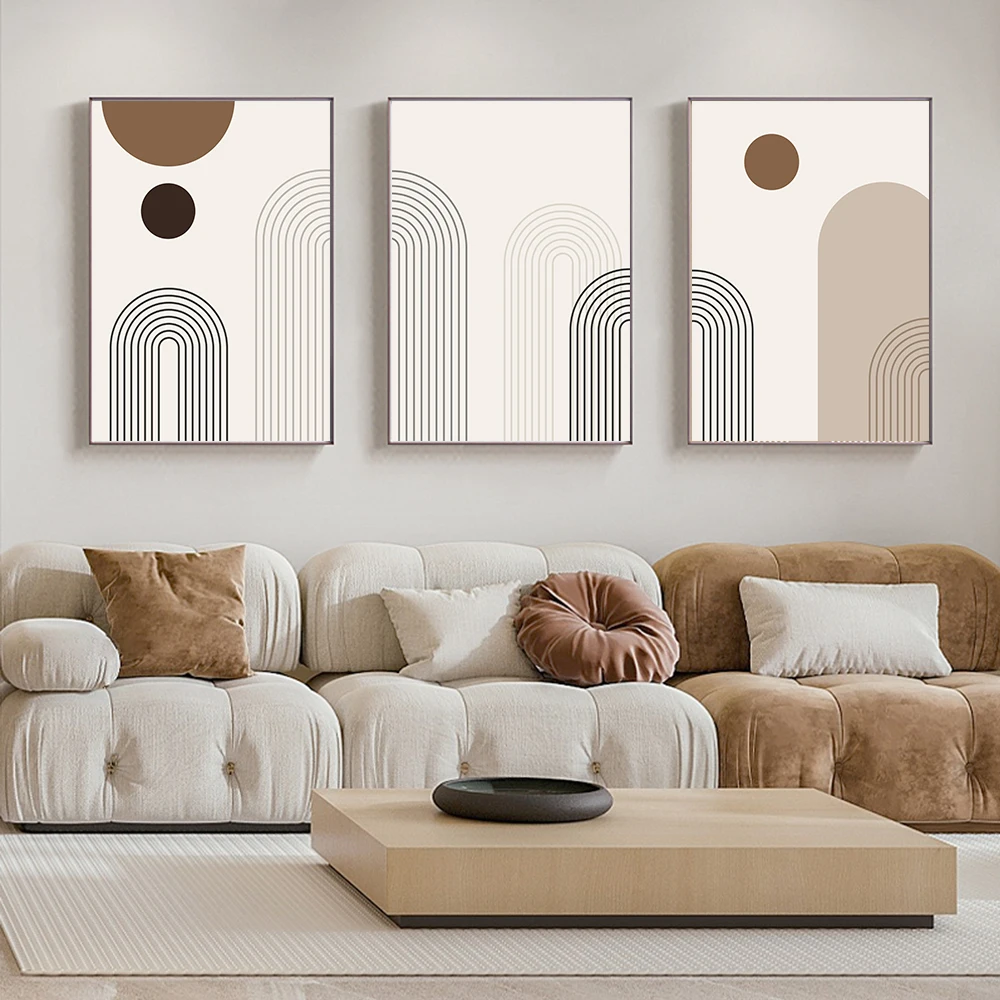 Beige Geometric Line Abstract Poster Painting Print on Canvas Nordic Home Decorative Wall Art Pictures Living Room No Frame