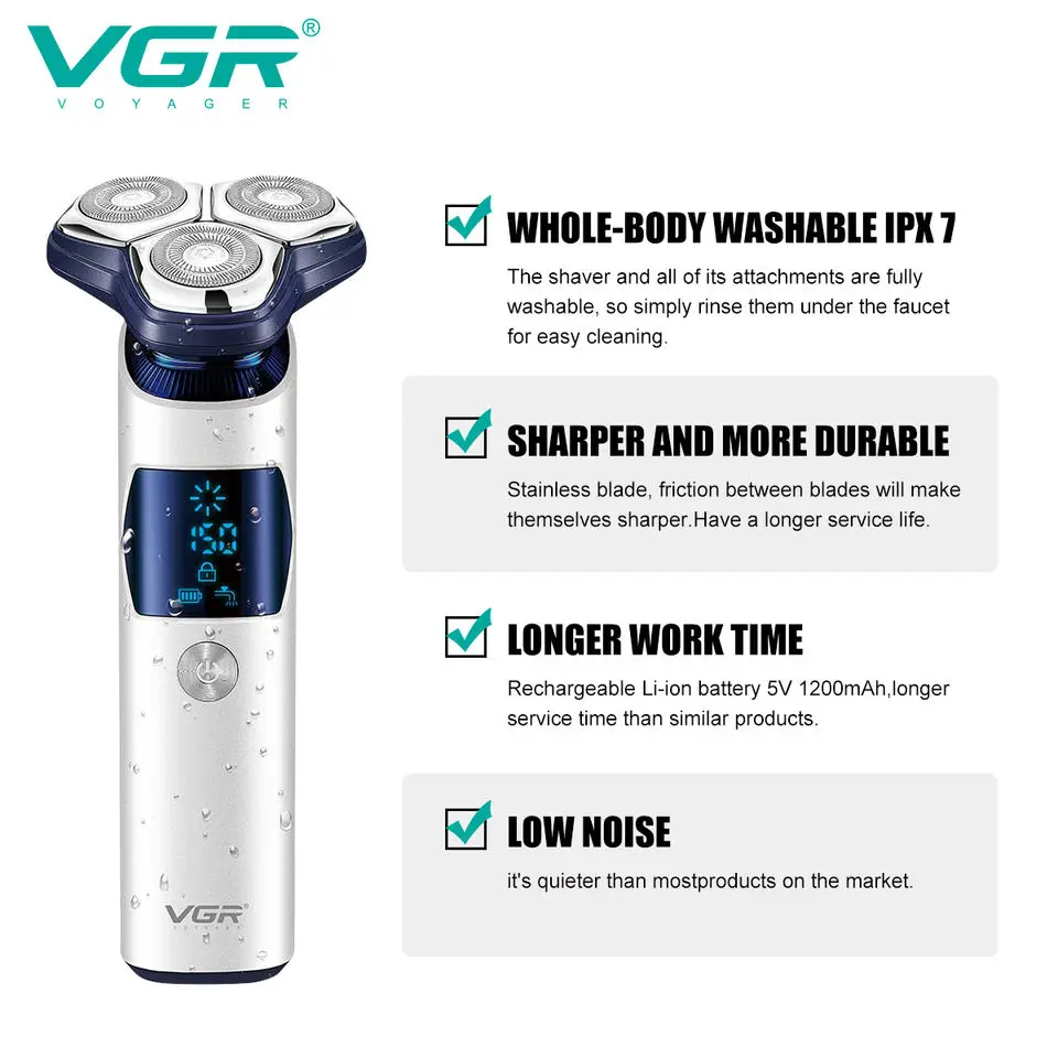 Original VGR 3D Wet Dry Electric Shaver For Men Beard Rechargeable Facial Electric Razor Floating Head Shaving Machine Lithium