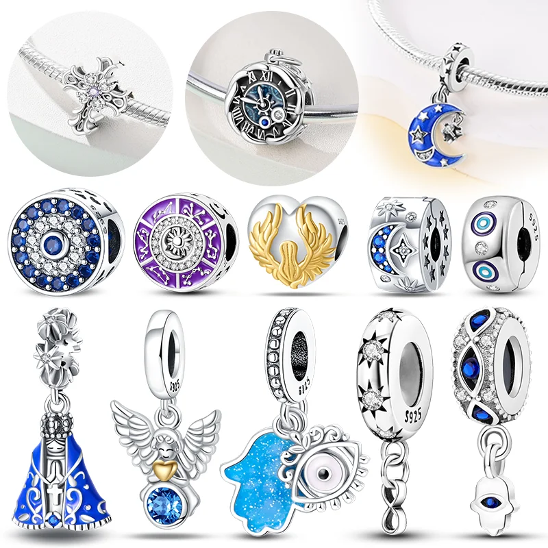 New 925 Shiny Zircon Sterling Silver Religious Angel Cross Series Beads Suitable For 3MM Original Bracelet Diy