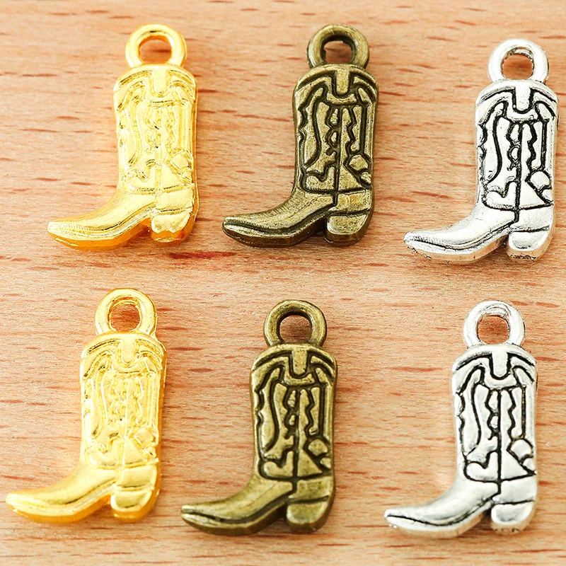 

100Pcs 3 Color Metal Alloy Charms Boots Shoes Pendants for Necklace Key buckle Jewelry Making DIY Handmade Craft 18*11mm