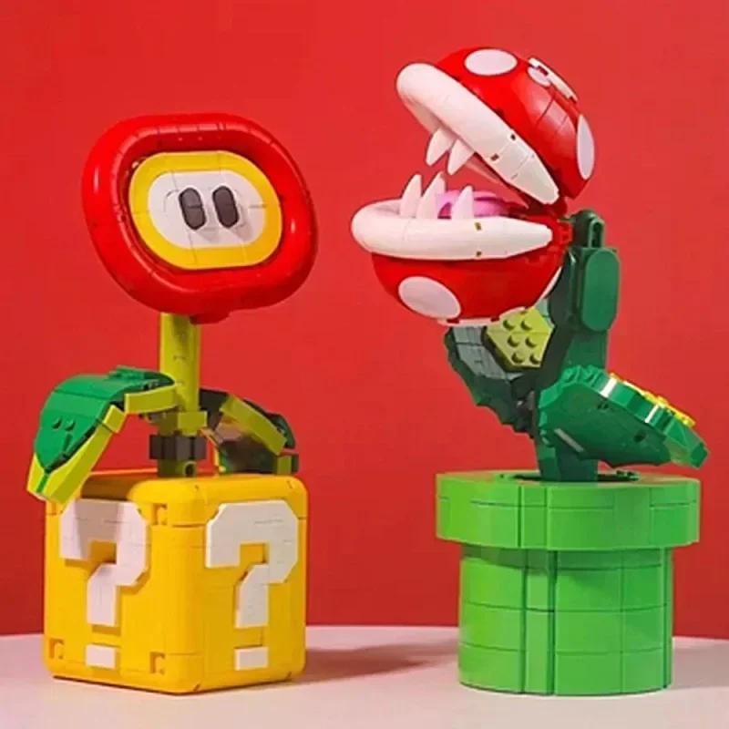 Super Mario Tree Chomper Flower Bouquet Perpetual Home Decoration Plant Potted Model Building Block Bricks Gift Kid Set