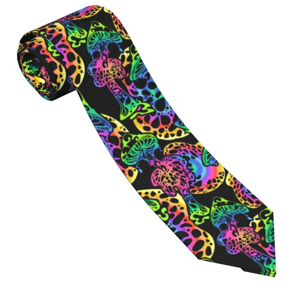 Psychedelic Magic Glowing Mushrooms Necktie Men Fashion Polyester 8 cm Wide Neck Tie for Mens Accessories Party