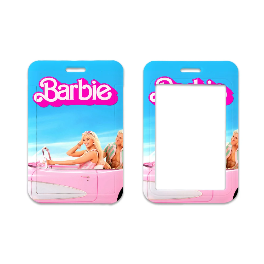 Cordón de cubierta de tarjeta Barbie para mujer, insignia de llavero, cuerda de tarjeta de débito, cordón con tarjetero Kawaii, venta al por mayor