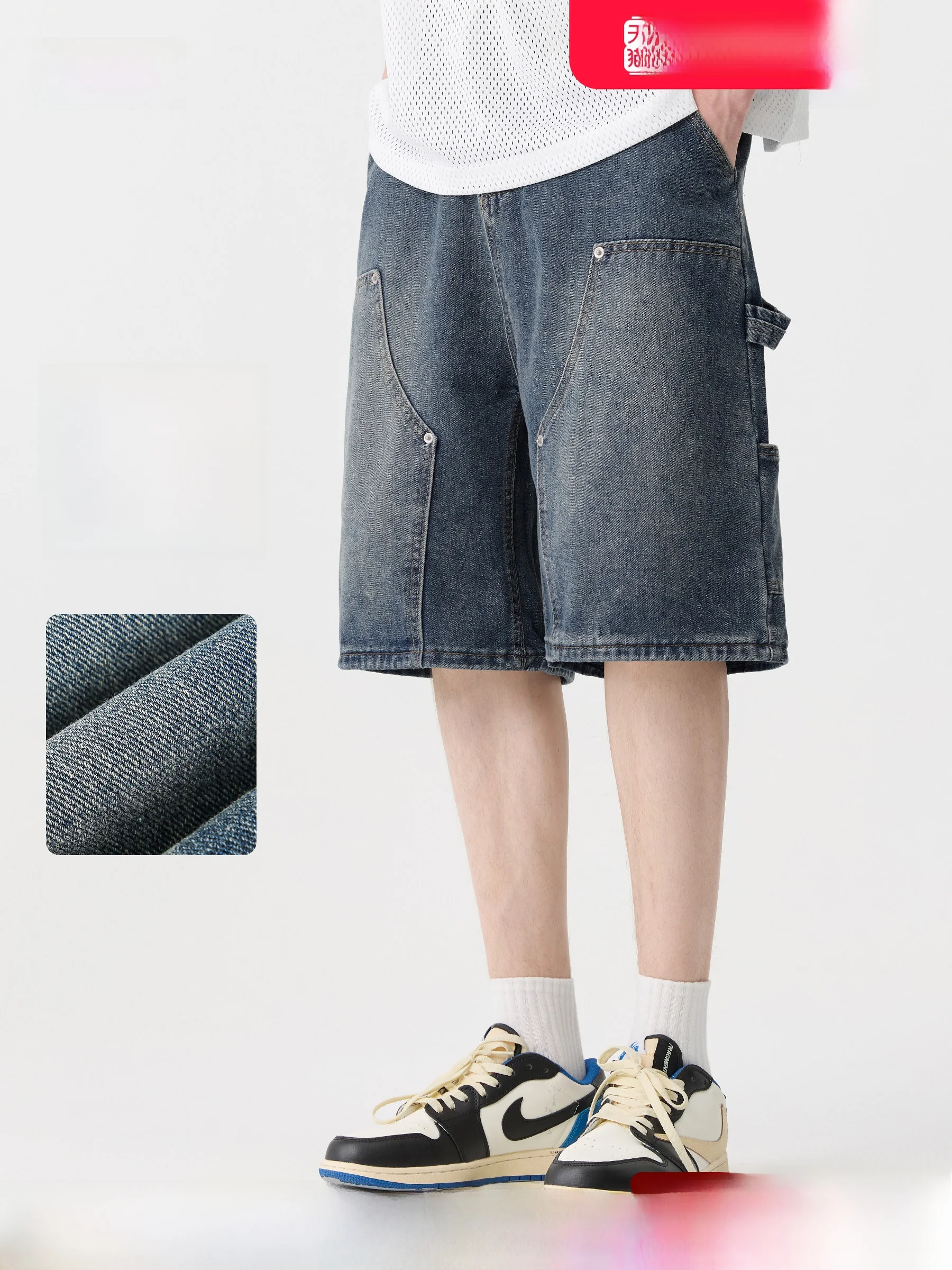 

Мужские джинсы DPX Summer American Retro Waed Workwear, свободные повседневные брюки-шорты (пятиштучные), простые джинсы, дышащие, прямые...