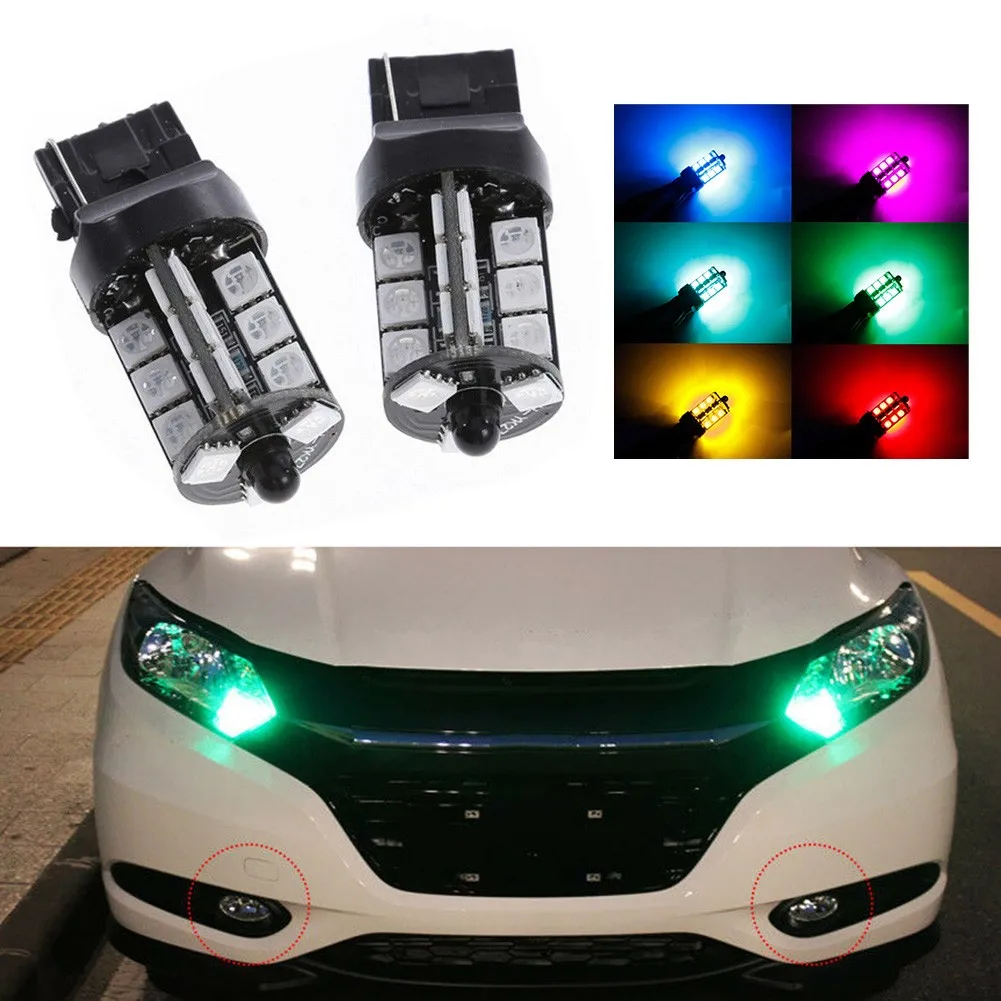 5050 27SMD PCS RGB LED Light Remote Multi-color Parts Replacement T20 2pcs Fog Light Bulbs High Power Accessories