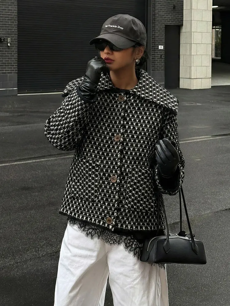 HH Women Elegant Knitted Sweater Cardigan Coat Lapel Single Breasted Long Sleeve Jackets Spring Autumn Casual Trend Streetwear