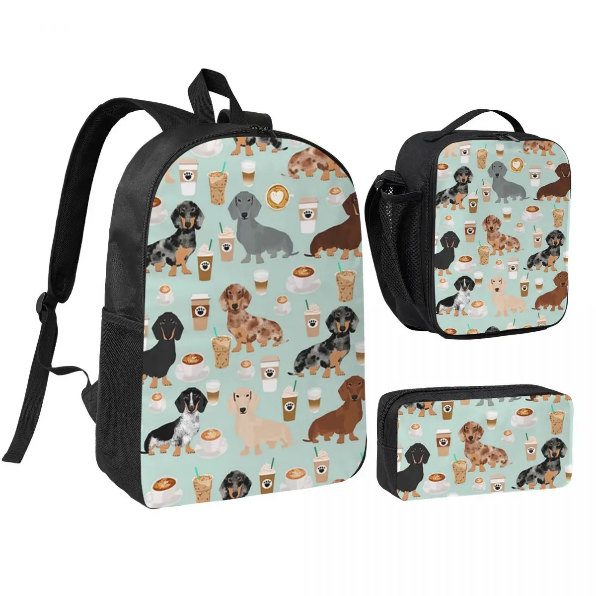 

Dachshund Dog Backpack Student Boys Girls BookBag School Bag Computer Shoulder Bags 3ps Insulated Lunch Bag Pencil Case