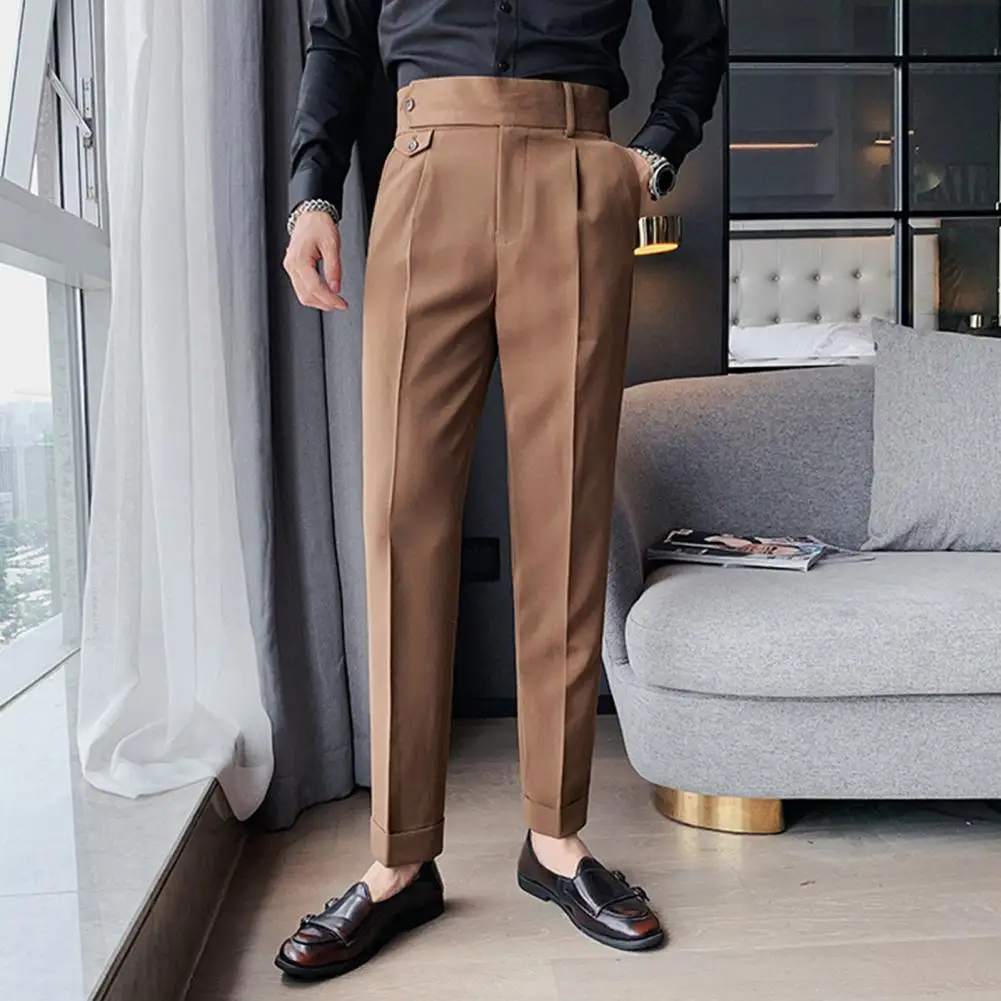 

Trendy Work Pants High Waist Bottoms Business Pants Slim Fit Zipper Fly Dress Trousers