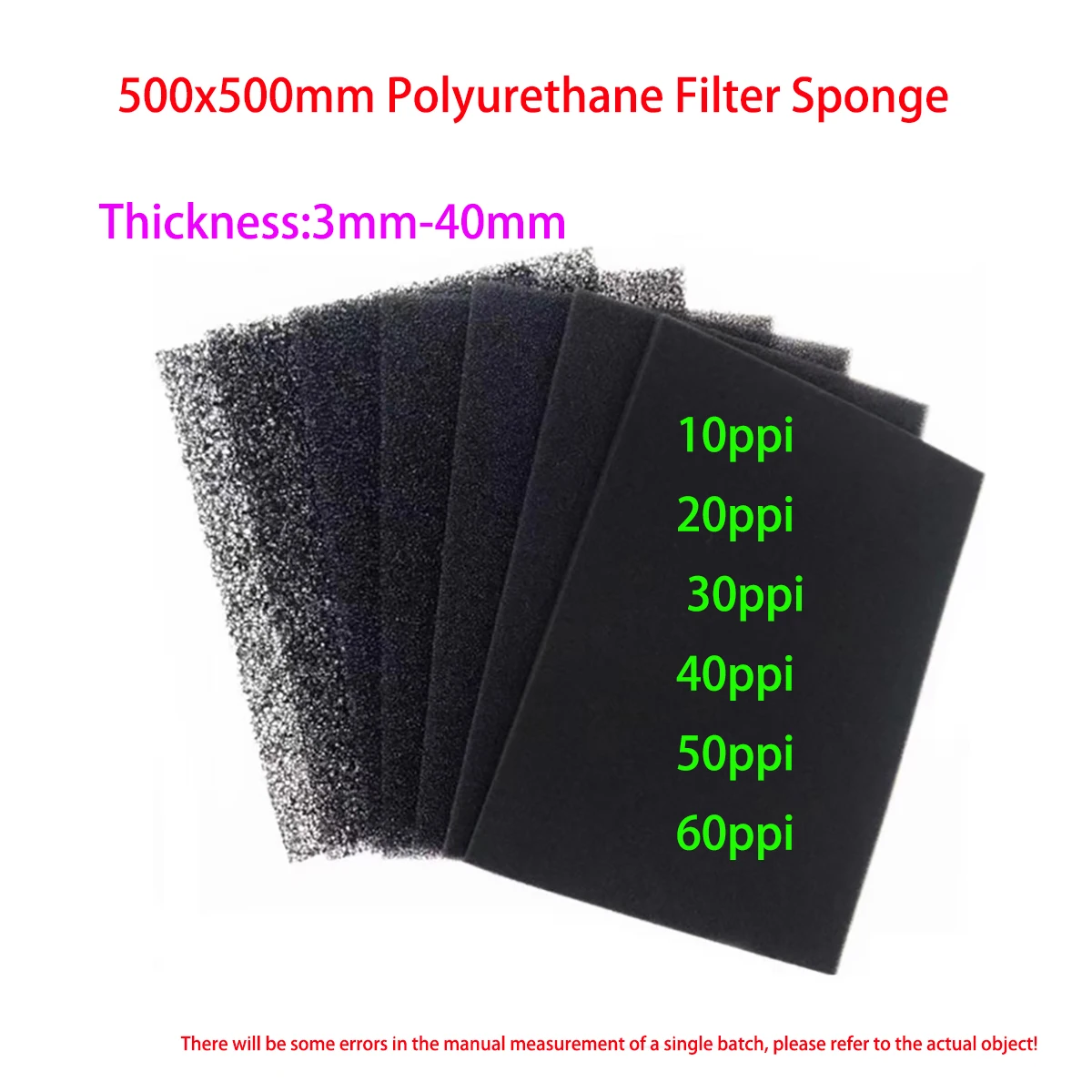 10ppi- 60ppi Aperture Polyurethane Filter Sponge 500x500mm Flame-Retardant Dust-Proof Filter