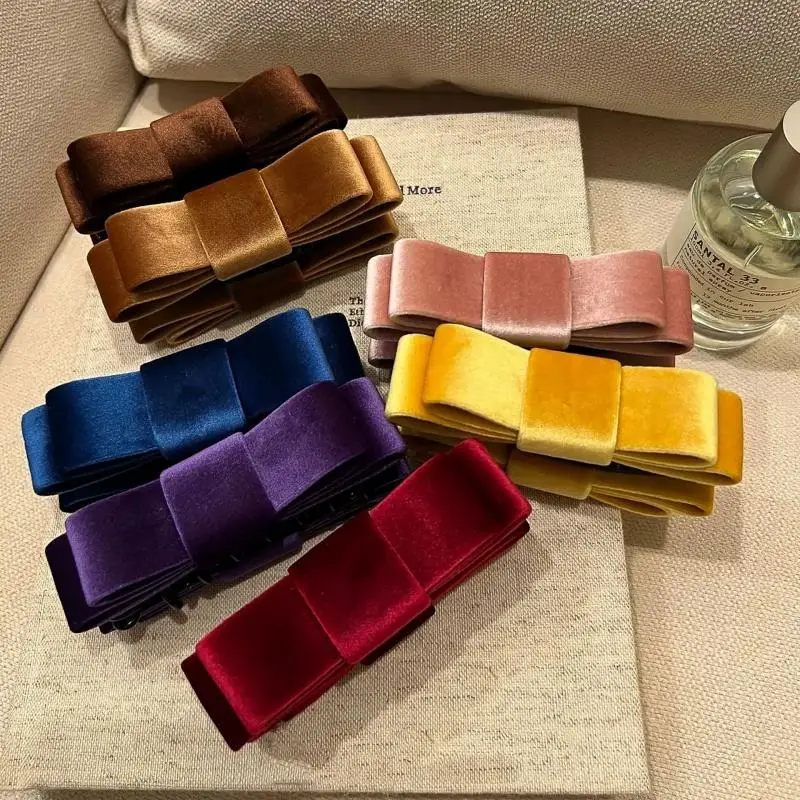 

【New】Double-sided Velvet Bow Banana Clip Women's Autumn And Winter Temperament Elegant Ponytail Vertical Clip Hair Accessories