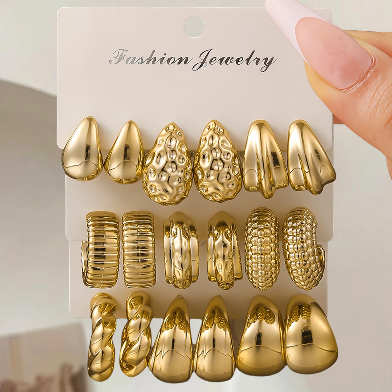 Pendientes Punk exagerados CCB con forma de gota de agua, pendientes de aro irregulares Vintage en forma de C, joyería elegante para fiesta diaria para mujer