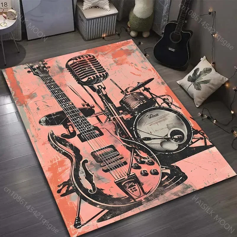 

Guitar Microphone Drum Kit Print Carpet Rugs for Bedroom Living Room Sofa, Study Yoga Non-Slip Rug, Multi-Size Next Day Shipping