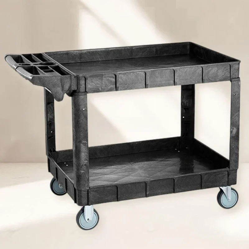 2 Tray Multifunctional  Industrial Heavy Duty Cart Plastic Utility Cart With Wheels