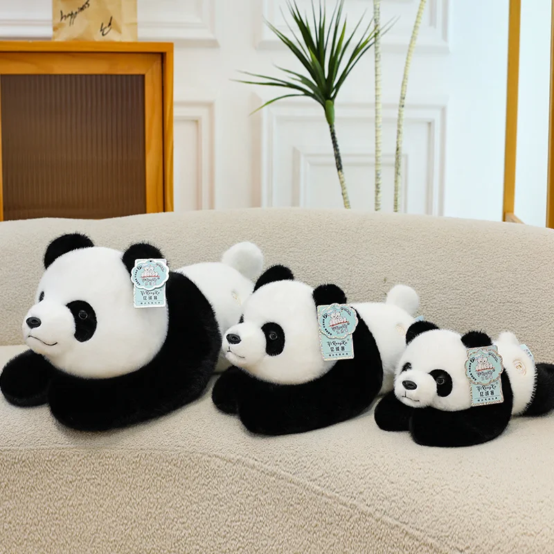 30-65cm Cute Medal Giant Panda Plush Long Pillow Cartoon Stuffed Animal Lying Big Size Pandas Plushies Toys for Kids Girls Gifts