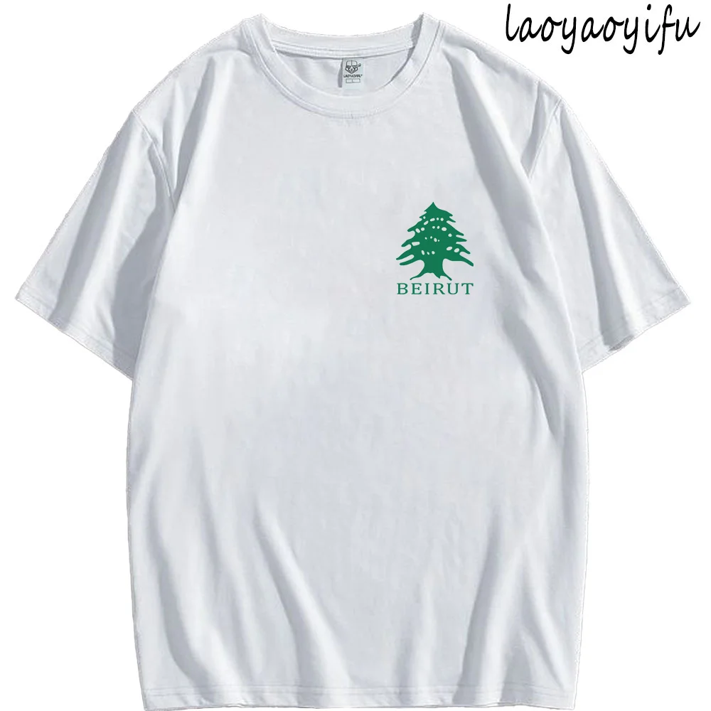 Vintage T Shirt for Unisex Lebanon Beirut Letters Tree Pattern Print Tops Men Clothing Women Clothes Graphic T Shirts Cotton Tee