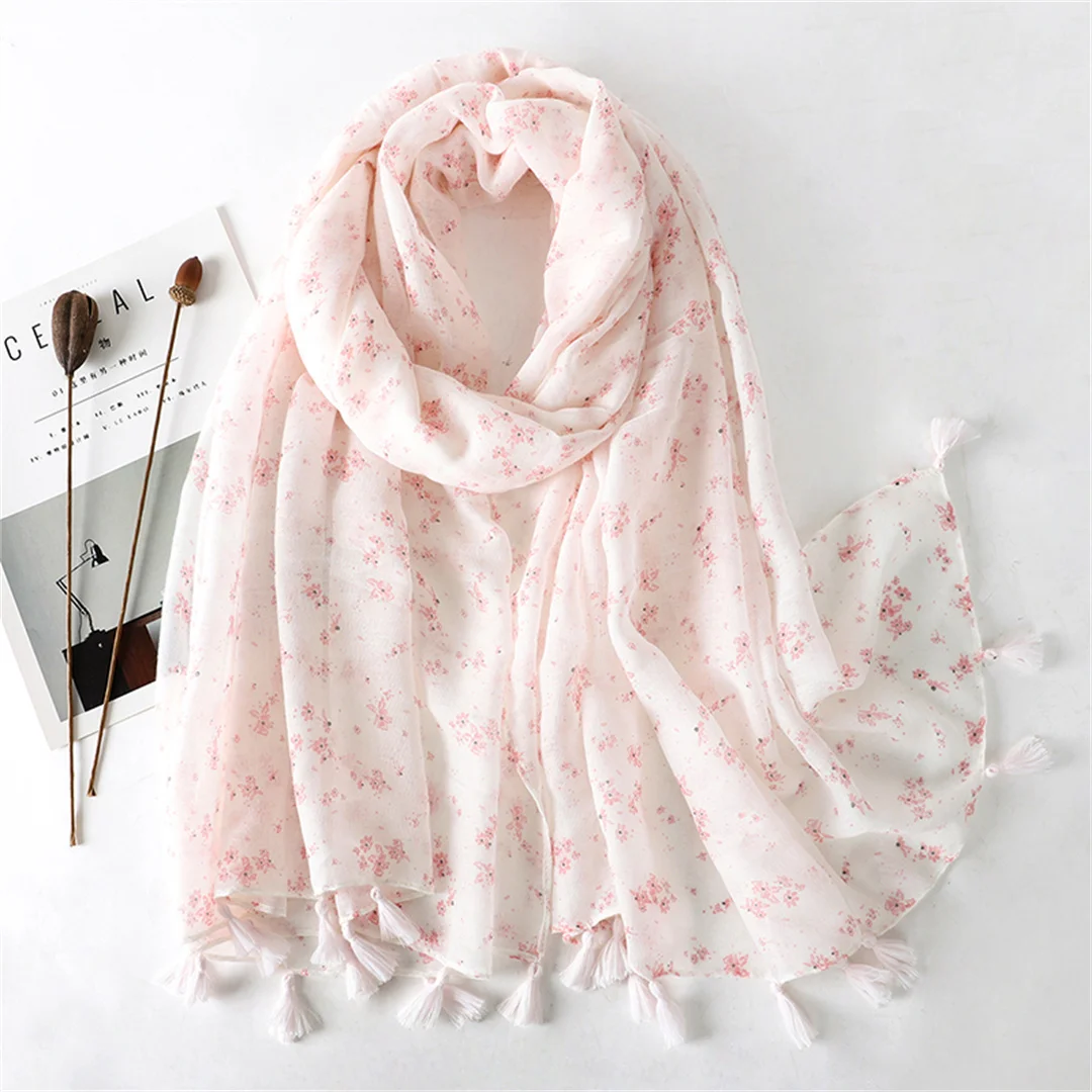 Fashion Women Tassel Hijab Soft Scarf Modest Muslim Headscarf Luxury Floral Shawl Beach Wrap Islamic Head Cover for Daily Travel view 6
