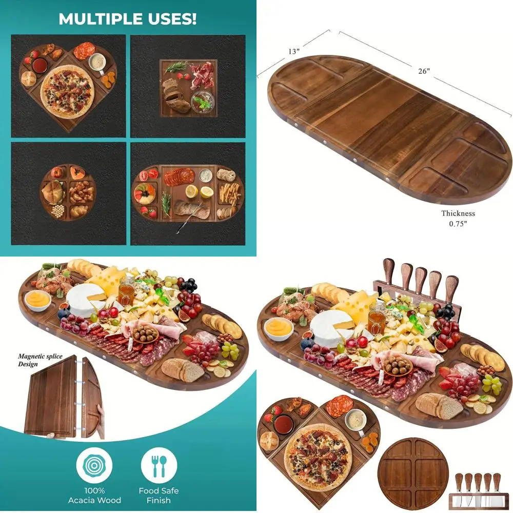 

Set of 26 Acacia Wood Cheese Boards with 5-Piece Knife Set, Ideal for Weddings, Showers, and Housewarming Gifts