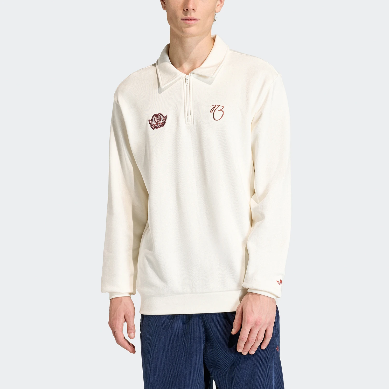 Adidas Authentic Three Leaves Men's Lapel Half-Zip Loose Hoodie KD6496