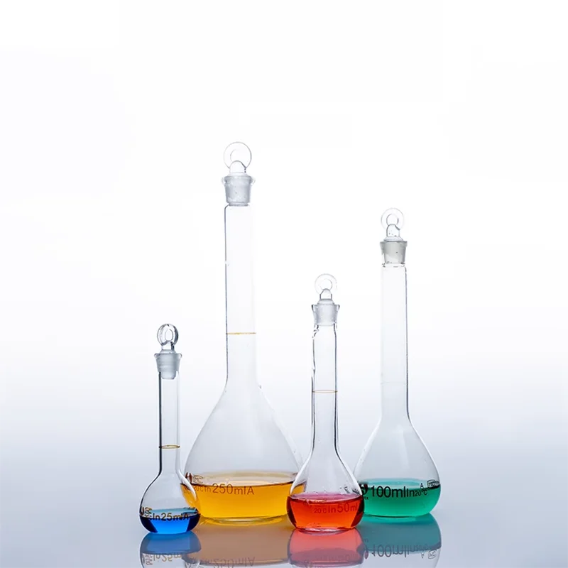 

White transparent volumetric flask, fixed volume bottle, grinding mouth stopper, chemical experiment glass volumetric flask