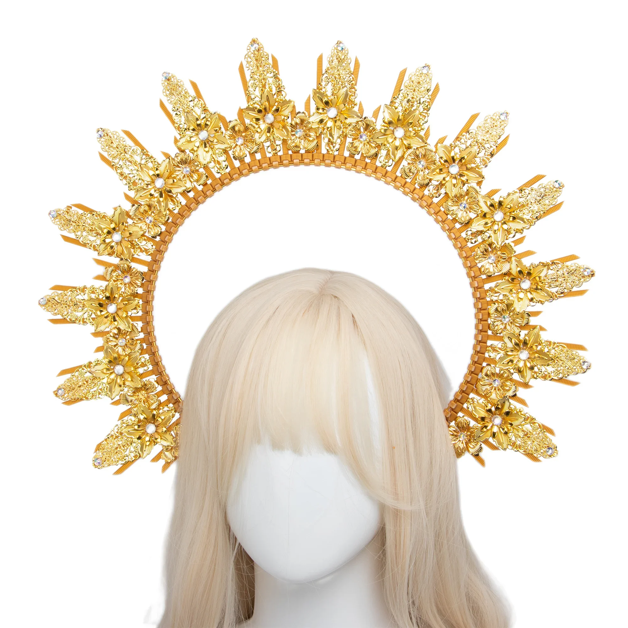 Sun Goddess Halo Crown Baroque Golden Headpiece KC Tiaras Wedding Crown Lolita Exaggerated Complete Headpiece Photoshoot  Props