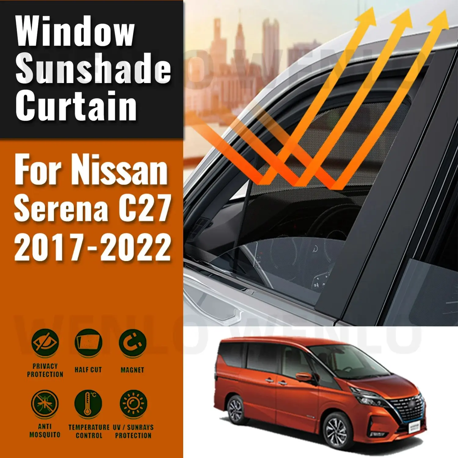 

For Nissan SERENA C27 2017-2022 Rear Side Window Sun Shade Visor Car Sunshade Accessories Front Windshield Mesh Vehicle Curtain