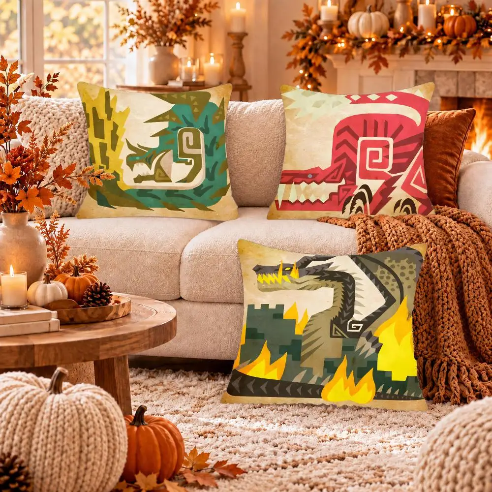 Game m-Monster h-Hunter Cushion Cover Soft Plush Cushion Case Throw Pillowcase Cozy Home Sofa Bed Living Room Decor