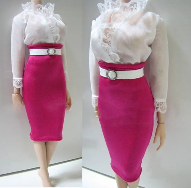 재고 있음 1/6 스케일 긴팔 레이스 V넥 코트 힙 랩 스커트 벨트 액세서리 포함 12인치 액션 피규어용 모델