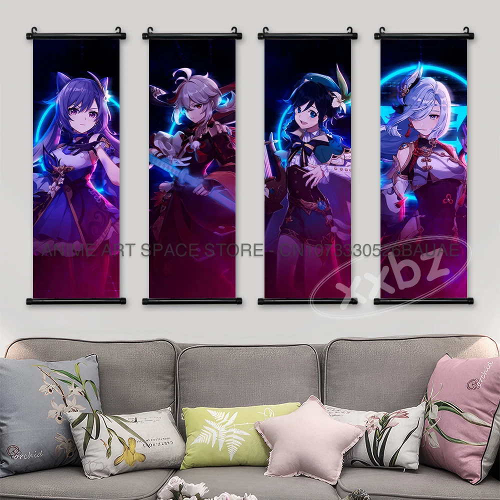 Genshin Impact hängende Malerei Leinwand Wand kunst Anime Poster Kawaii Yoimiya Wohnkultur Wandbild Jean Scroll Bild für Wohnzimmer – Detail 3