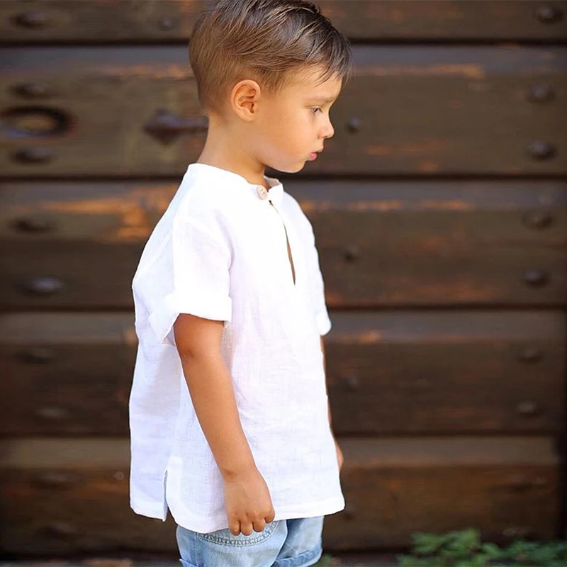 Estate nuovi ragazzi lino t-shirt a maniche corte tinta unita Casual sciolto per bambini girocollo in cotone e lino top TZ418